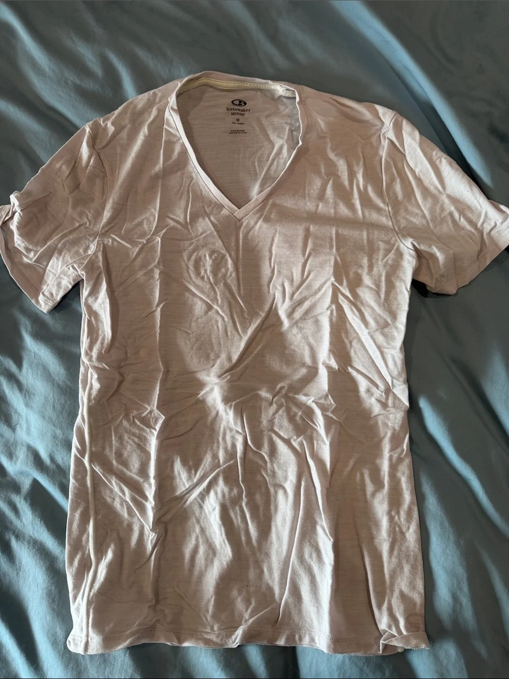 Icebreaker Men's V-Neck Tee in Light Beige